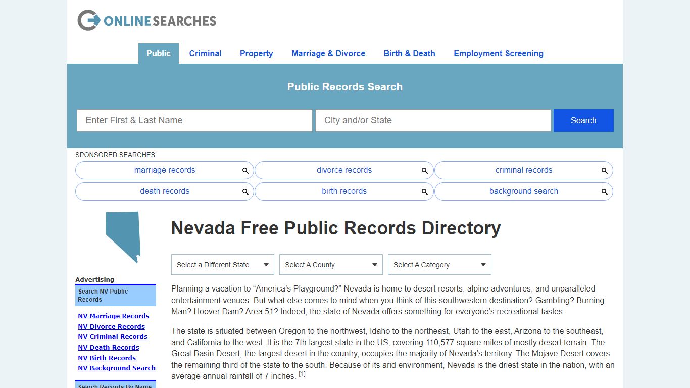 Nevada Free Public Records Directory - OnlineSearches.com